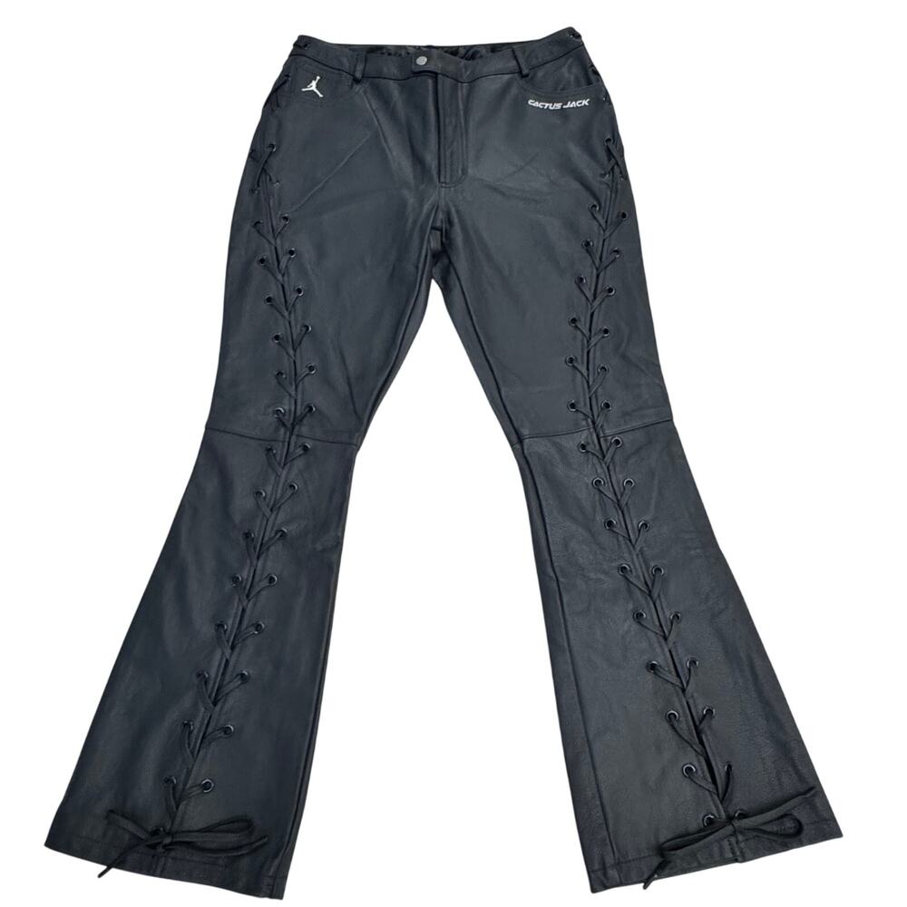 Air Jordan Cactus Jack Leather Pants Womens 12 NWT Travis Scott Lace Up Black